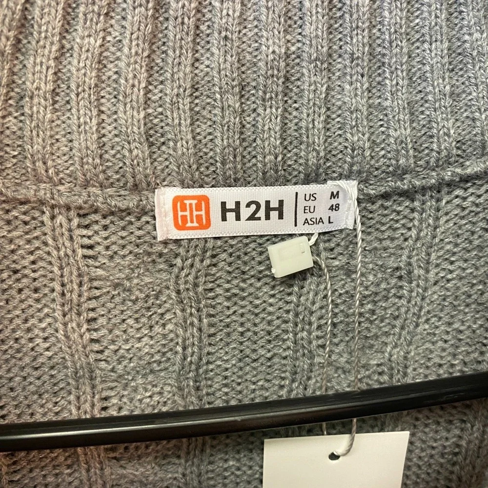 H2H Men's Cable Knit Quarter Zip Sweater US M Gray Heather NWT
